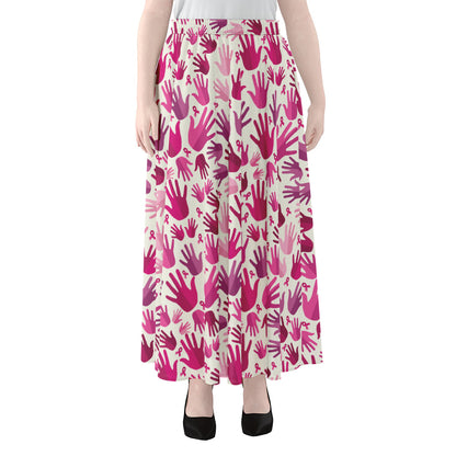 Pink Hand Breast Cancer Pattern Print Chiffon Maxi Skirt