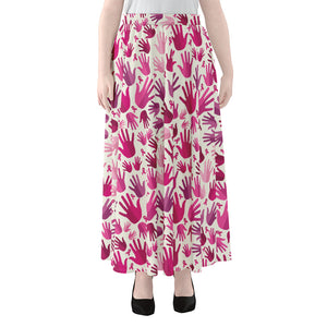 Pink Hand Breast Cancer Pattern Print Chiffon Maxi Skirt