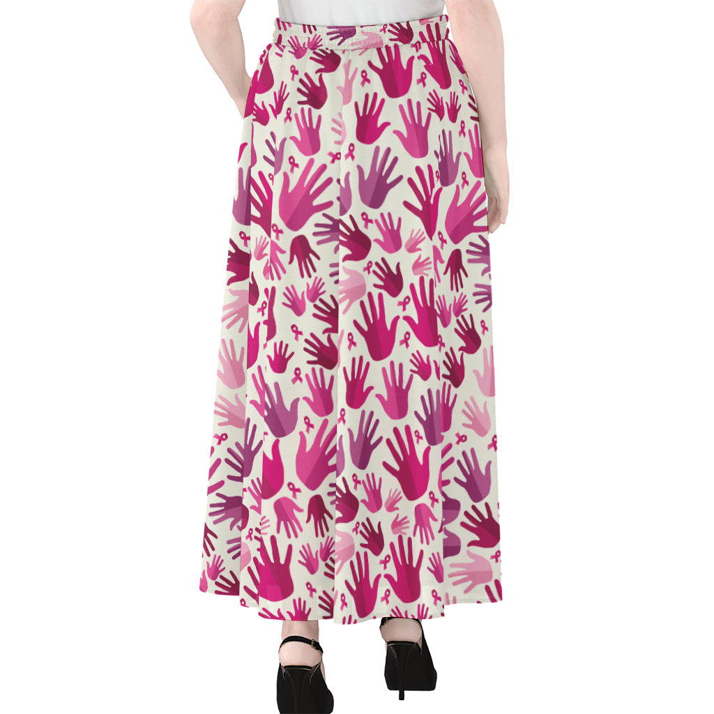 Pink Hand Breast Cancer Pattern Print Chiffon Maxi Skirt