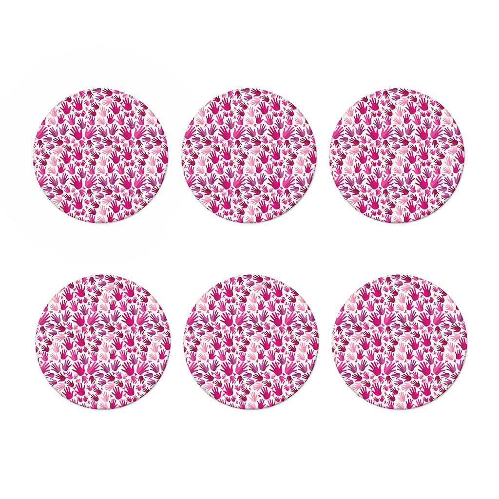 Pink Hand Breast Cancer Pattern Print Coaster Set