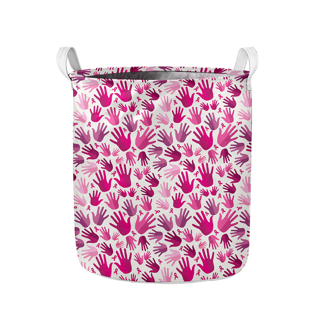 Pink Hand Breast Cancer Pattern Print Collapsible Laundry Basket