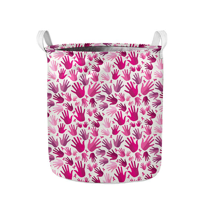 Pink Hand Breast Cancer Pattern Print Collapsible Laundry Basket