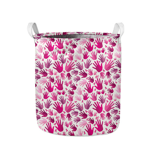 Pink Hand Breast Cancer Pattern Print Collapsible Laundry Basket
