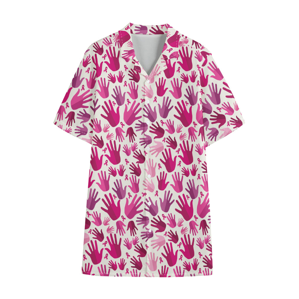 Pink Hand Breast Cancer Pattern Print Cotton Hawaiian Shirt