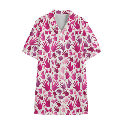 Pink Hand Breast Cancer Pattern Print Cotton Hawaiian Shirt