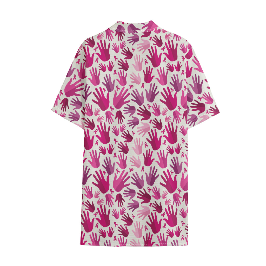 Pink Hand Breast Cancer Pattern Print Cotton Hawaiian Shirt