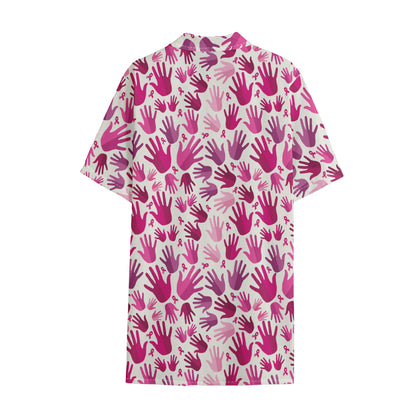 Pink Hand Breast Cancer Pattern Print Cotton Hawaiian Shirt