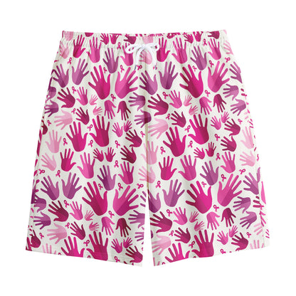 Pink Hand Breast Cancer Pattern Print Cotton Shorts