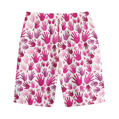 Pink Hand Breast Cancer Pattern Print Cotton Shorts