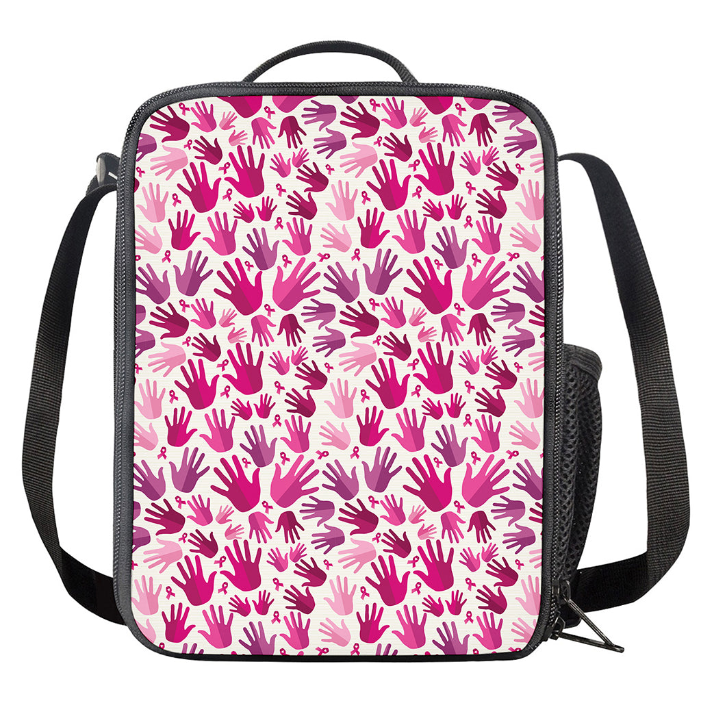 Pink Hand Breast Cancer Pattern Print Crossbody Lunch Bag