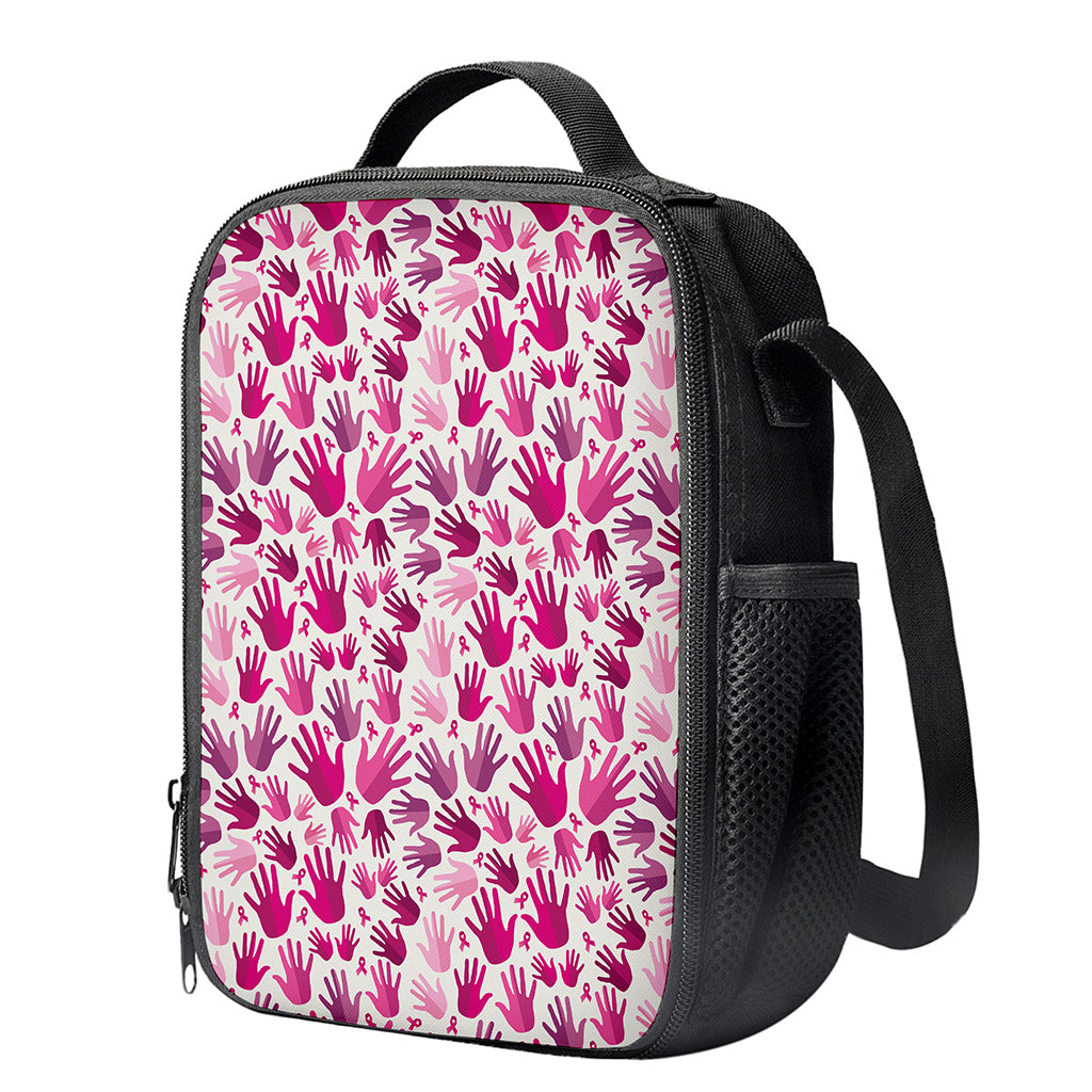 Pink Hand Breast Cancer Pattern Print Crossbody Lunch Bag