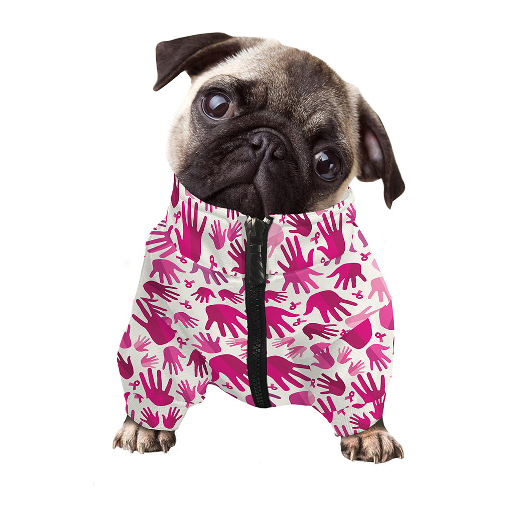 Pink Hand Breast Cancer Pattern Print Dog Zip Up Jacket