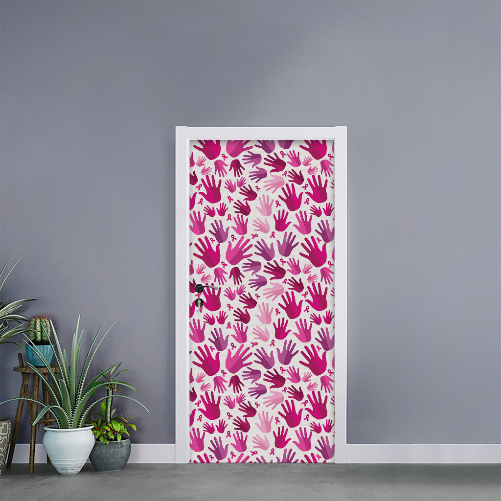 Pink Hand Breast Cancer Pattern Print Door Sticker