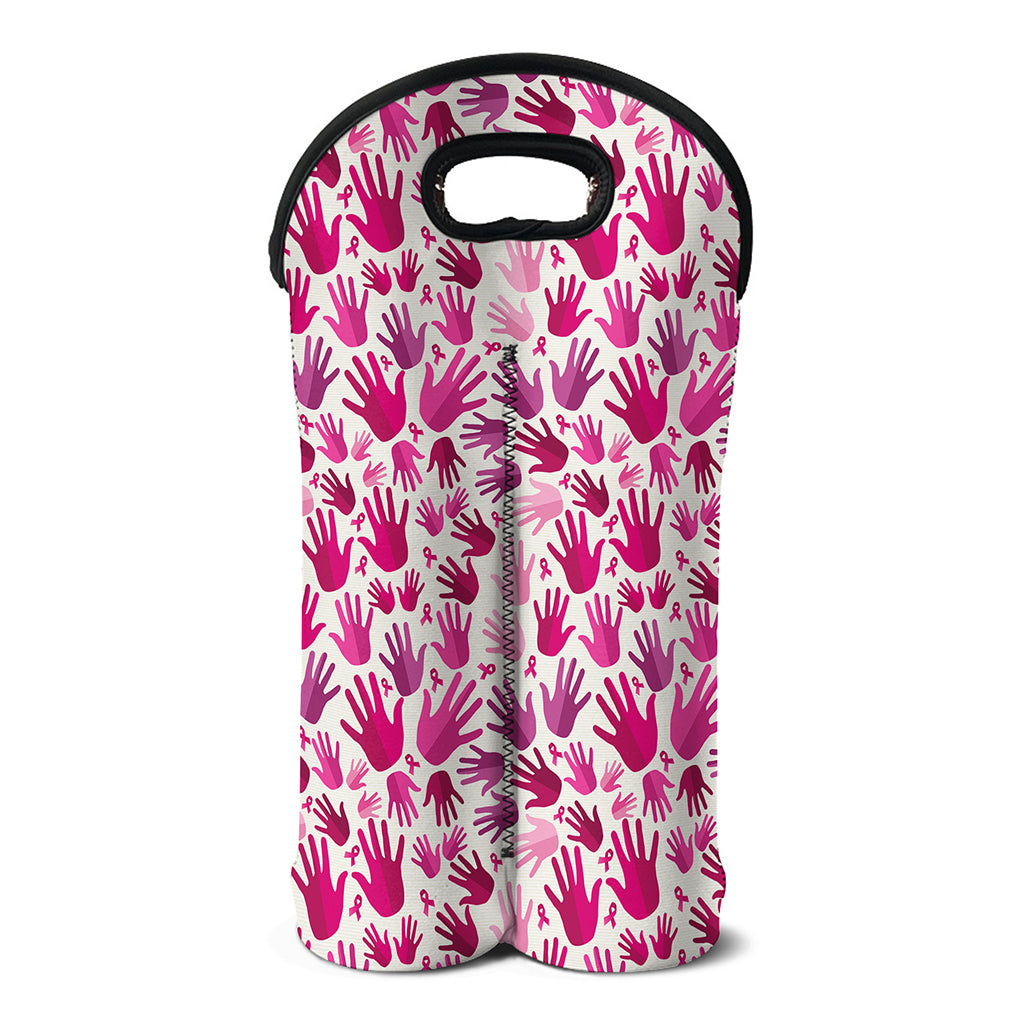 Pink Hand Breast Cancer Pattern Print Double Neoprene Wine Tote