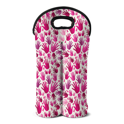 Pink Hand Breast Cancer Pattern Print Double Neoprene Wine Tote