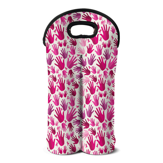 Pink Hand Breast Cancer Pattern Print Double Neoprene Wine Tote