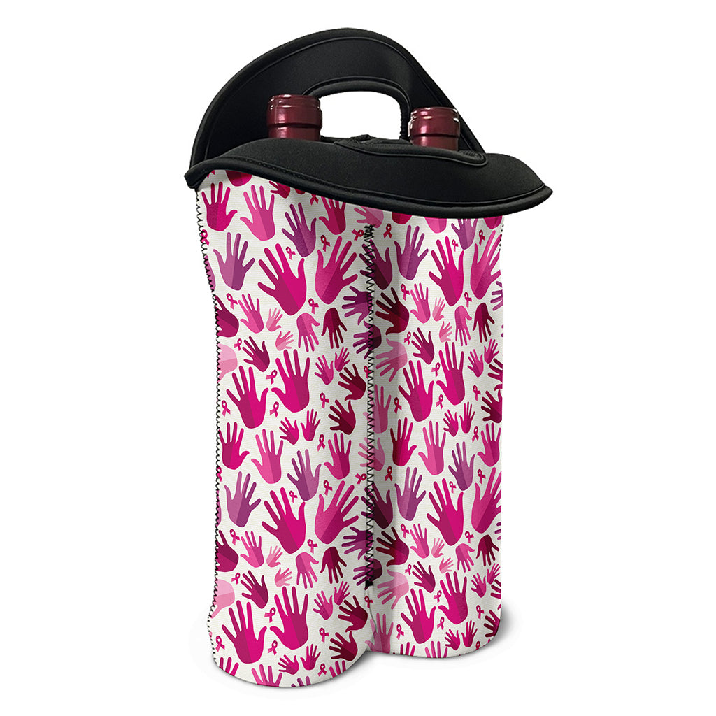 Pink Hand Breast Cancer Pattern Print Double Neoprene Wine Tote