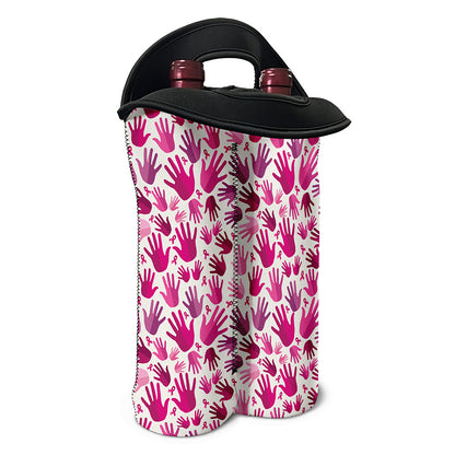 Pink Hand Breast Cancer Pattern Print Double Neoprene Wine Tote