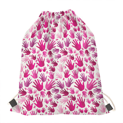 Pink Hand Breast Cancer Pattern Print Drawstring Bag