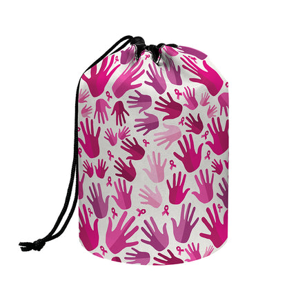 Pink Hand Breast Cancer Pattern Print Drawstring Makeup Bag