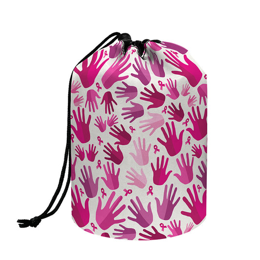 Pink Hand Breast Cancer Pattern Print Drawstring Makeup Bag