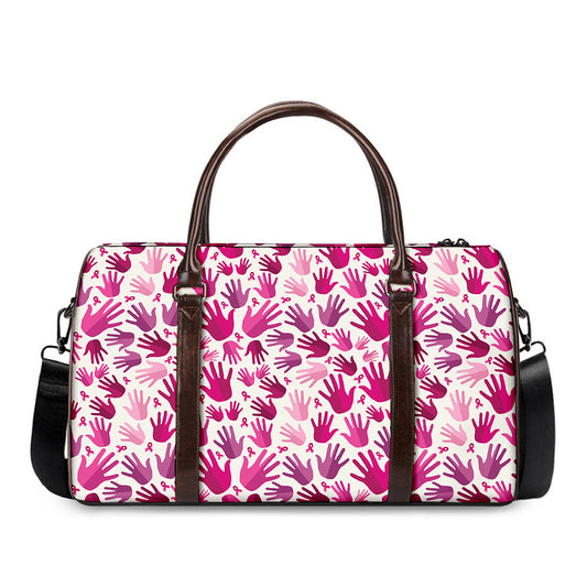 Pink Hand Breast Cancer Pattern Print Duffle Bag