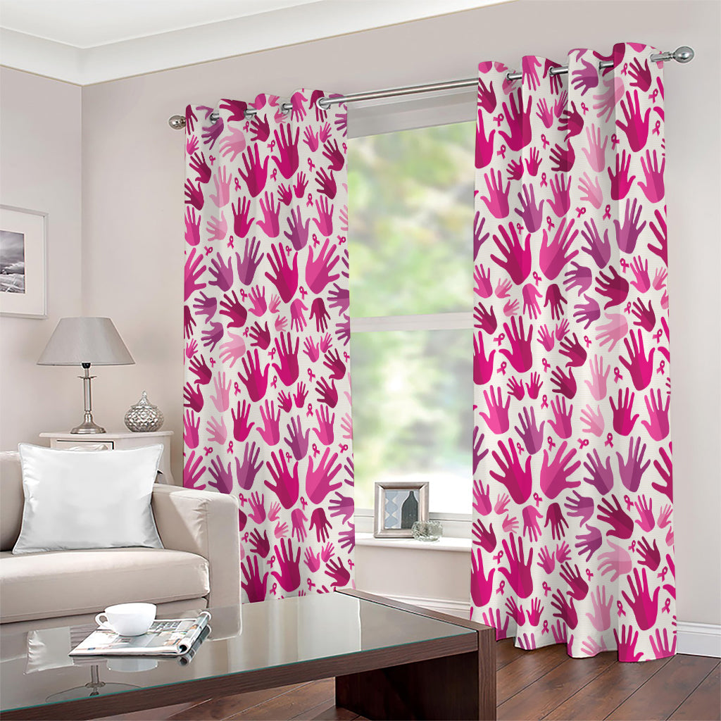 Pink Hand Breast Cancer Pattern Print Extra Wide Grommet Curtains