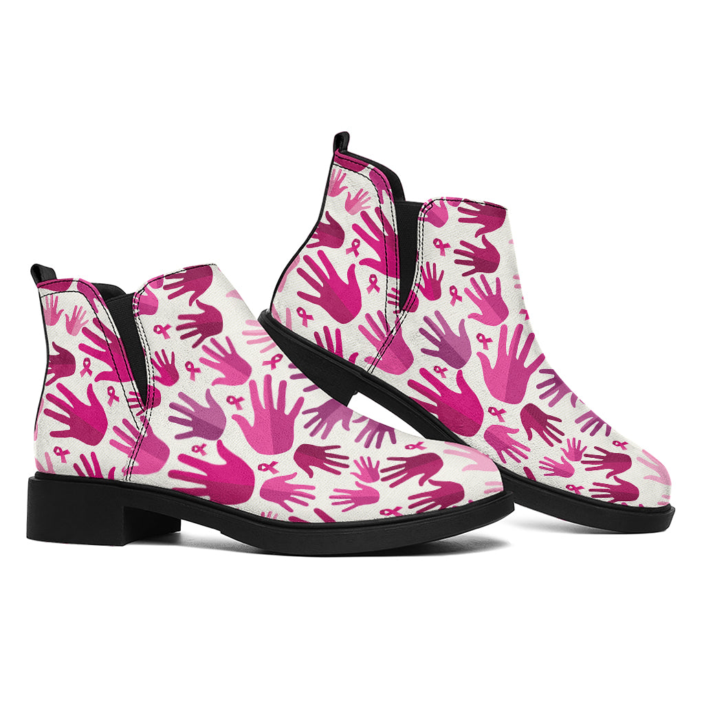 Pink Hand Breast Cancer Pattern Print Flat Ankle Boots