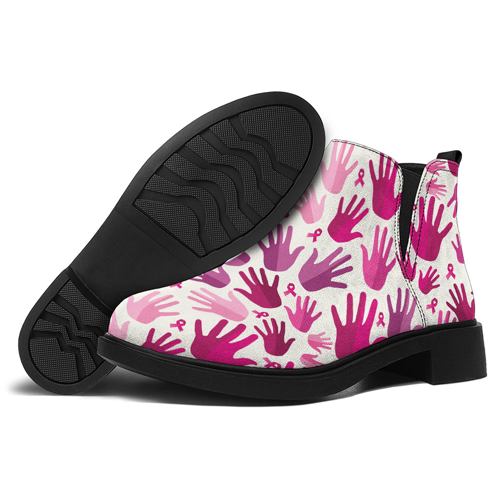 Pink Hand Breast Cancer Pattern Print Flat Ankle Boots