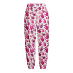 Pink Hand Breast Cancer Pattern Print Fleece Lined Knit Pants