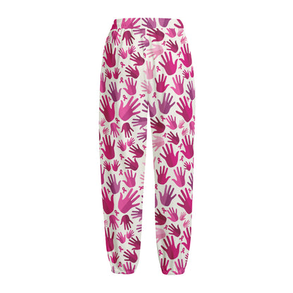 Pink Hand Breast Cancer Pattern Print Fleece Lined Knit Pants