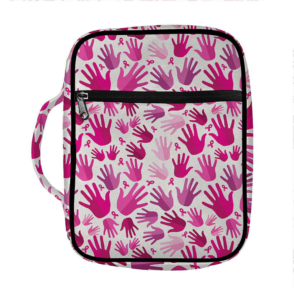 Pink Hand Breast Cancer Pattern Print Front Pocket Bible Bag