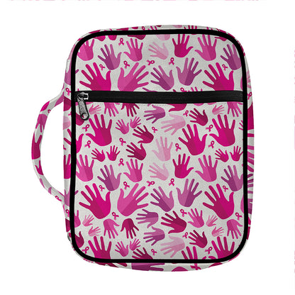 Pink Hand Breast Cancer Pattern Print Front Pocket Bible Bag