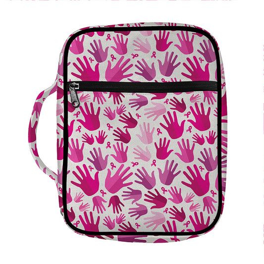 Pink Hand Breast Cancer Pattern Print Front Pocket Bible Bag