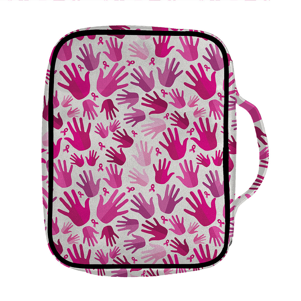 Pink Hand Breast Cancer Pattern Print Front Pocket Bible Bag