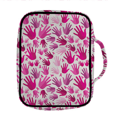 Pink Hand Breast Cancer Pattern Print Front Pocket Bible Bag