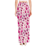 Pink Hand Breast Cancer Pattern Print High Slit Maxi Skirt