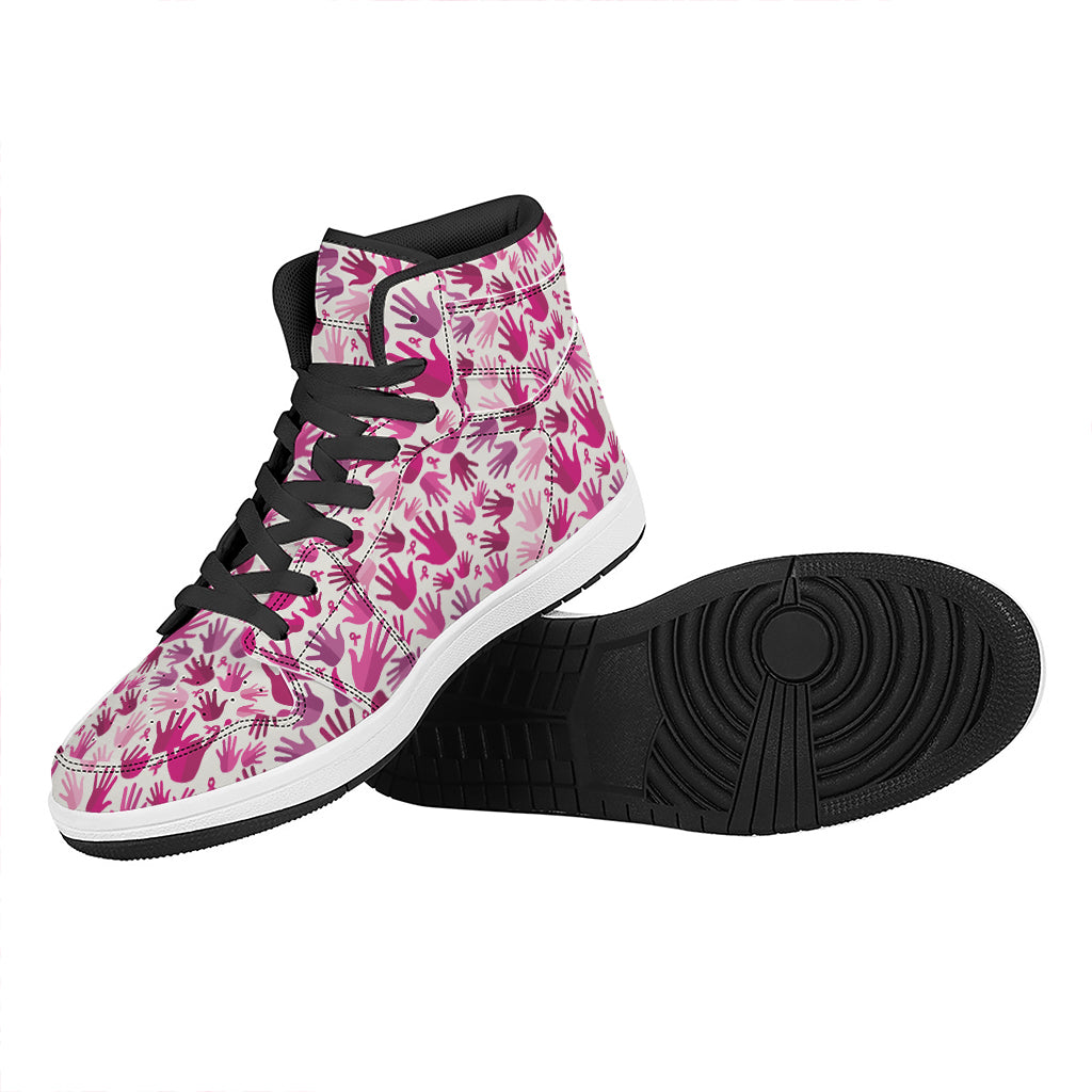 Pink Hand Breast Cancer Pattern Print High Top Leather Sneakers