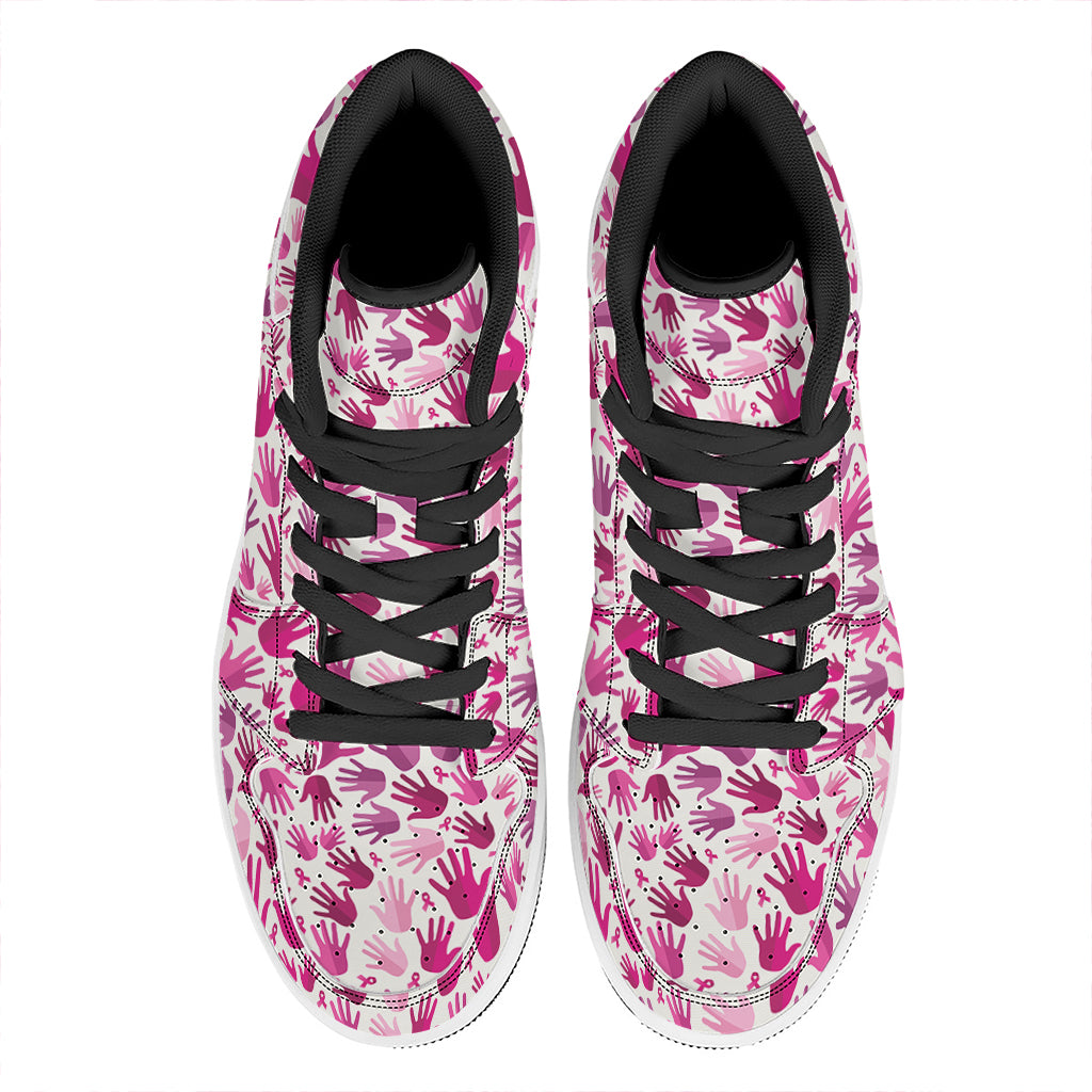 Pink Hand Breast Cancer Pattern Print High Top Leather Sneakers