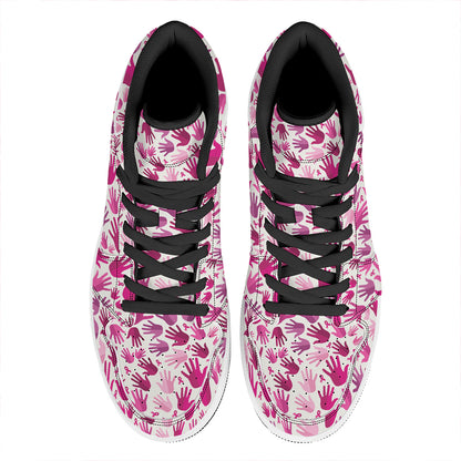 Pink Hand Breast Cancer Pattern Print High Top Leather Sneakers