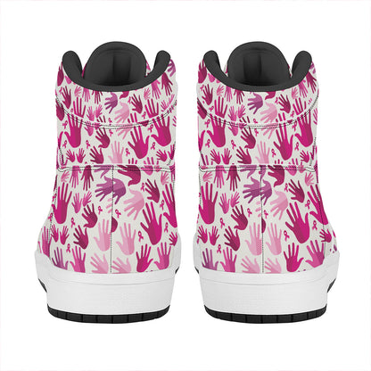 Pink Hand Breast Cancer Pattern Print High Top Leather Sneakers