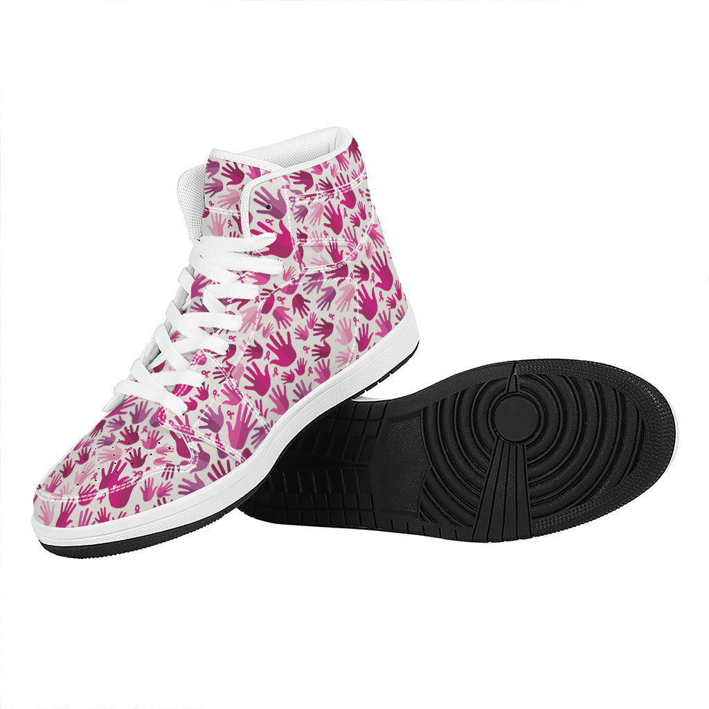 Pink Hand Breast Cancer Pattern Print High Top Leather Sneakers