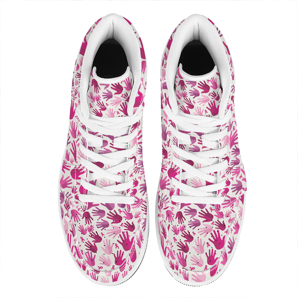 Pink Hand Breast Cancer Pattern Print High Top Leather Sneakers