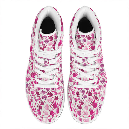 Pink Hand Breast Cancer Pattern Print High Top Leather Sneakers