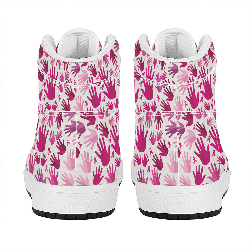 Pink Hand Breast Cancer Pattern Print High Top Leather Sneakers