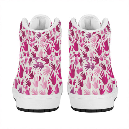 Pink Hand Breast Cancer Pattern Print High Top Leather Sneakers