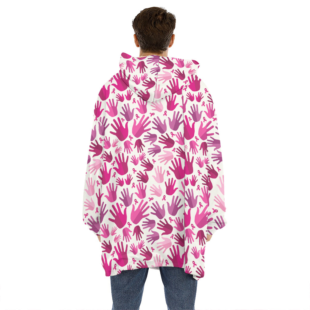 Pink Hand Breast Cancer Pattern Print Hoodie Blanket