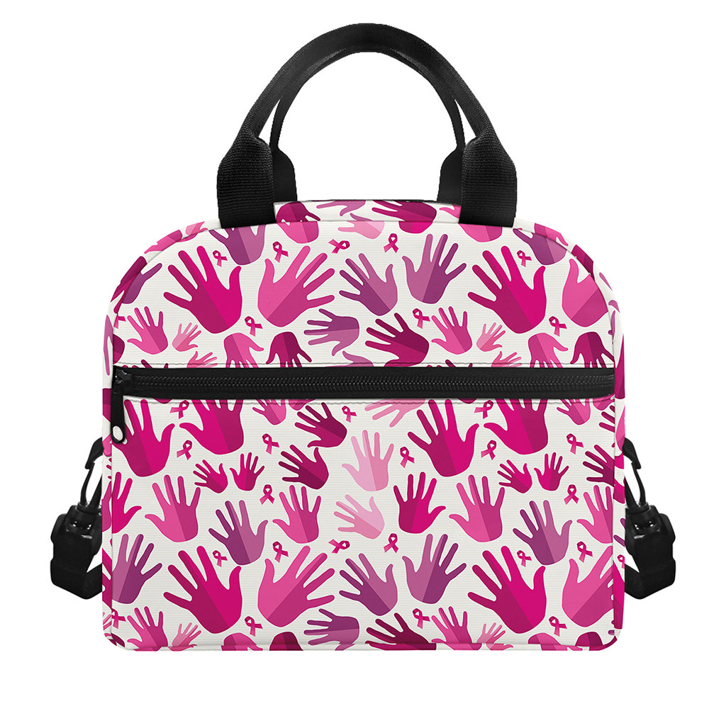 Pink Hand Breast Cancer Pattern Print Insulated Lunch Bag