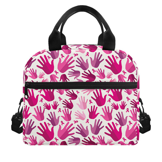 Pink Hand Breast Cancer Pattern Print Insulated Lunch Bag