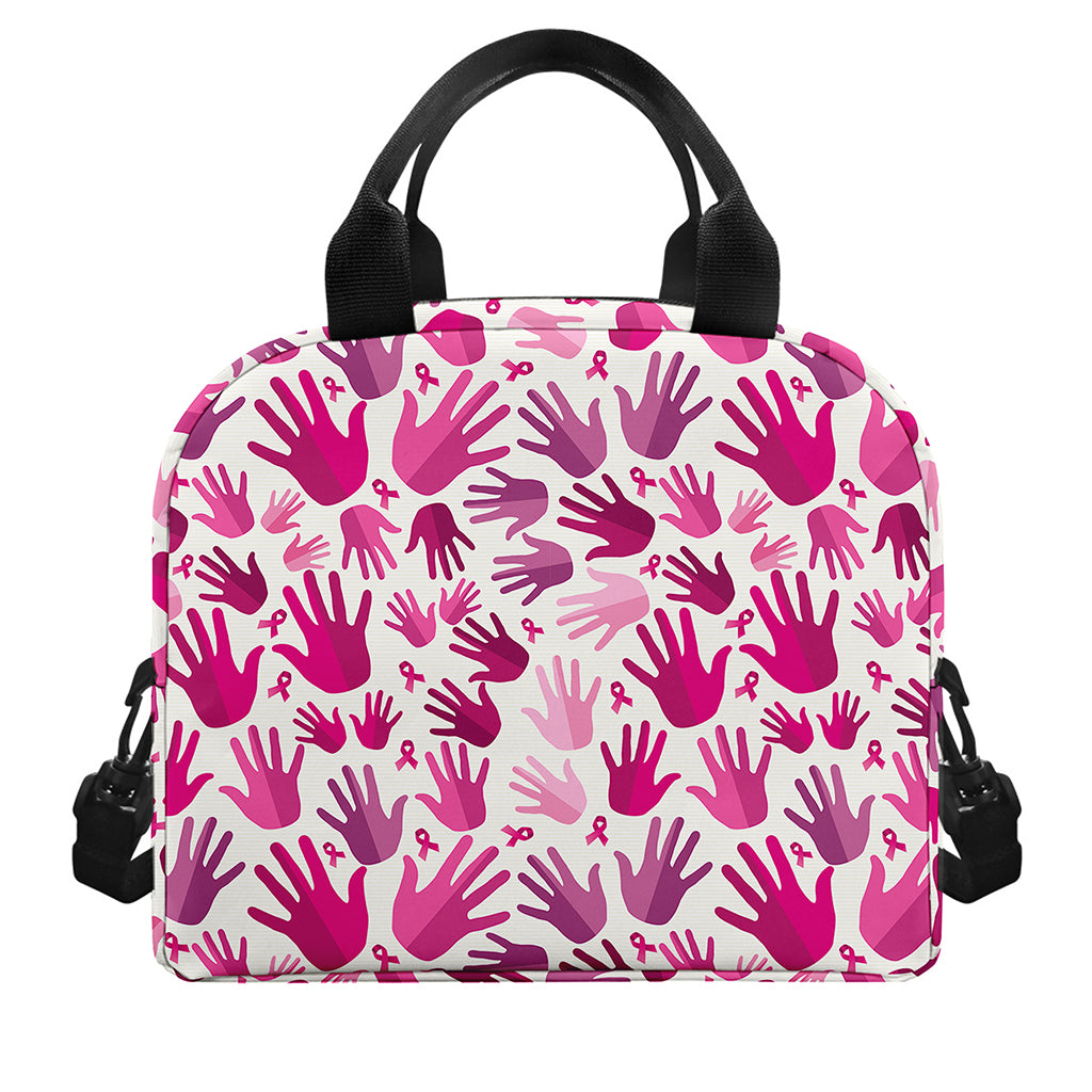 Pink Hand Breast Cancer Pattern Print Insulated Lunch Bag